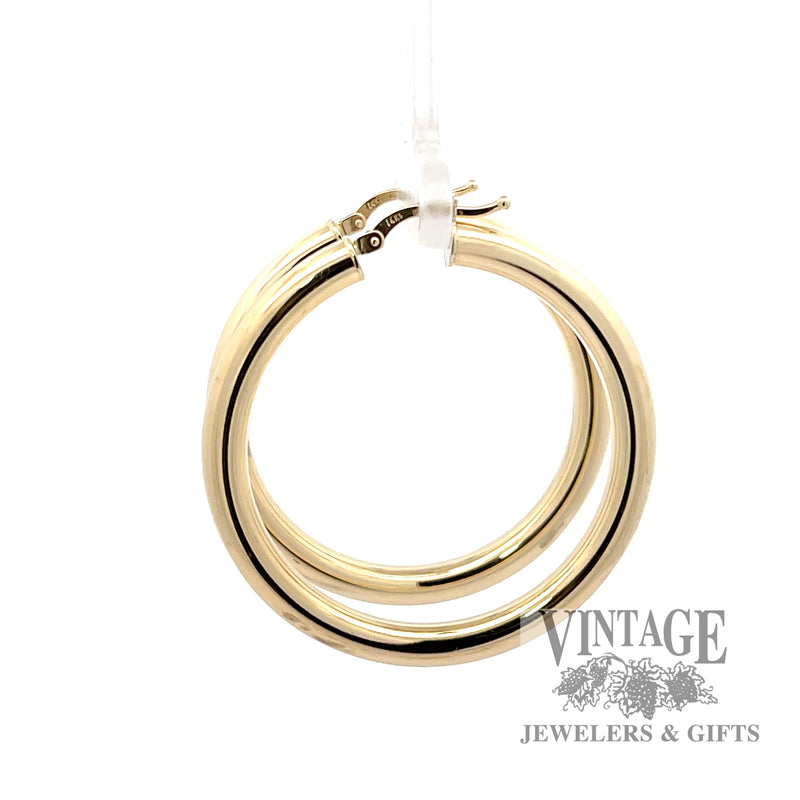 4 x 31 mm tube hoop 14k gold earrings side1