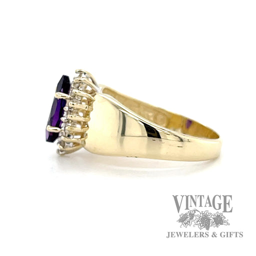 Amethyst marquise diamond halo 14k gold ring side1