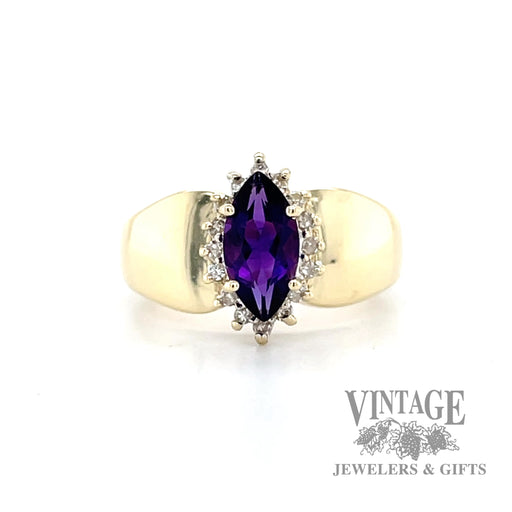 Amethyst marquise diamond halo 14k gold ring