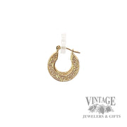 Greek design 10k gold flat hoop earrings side1