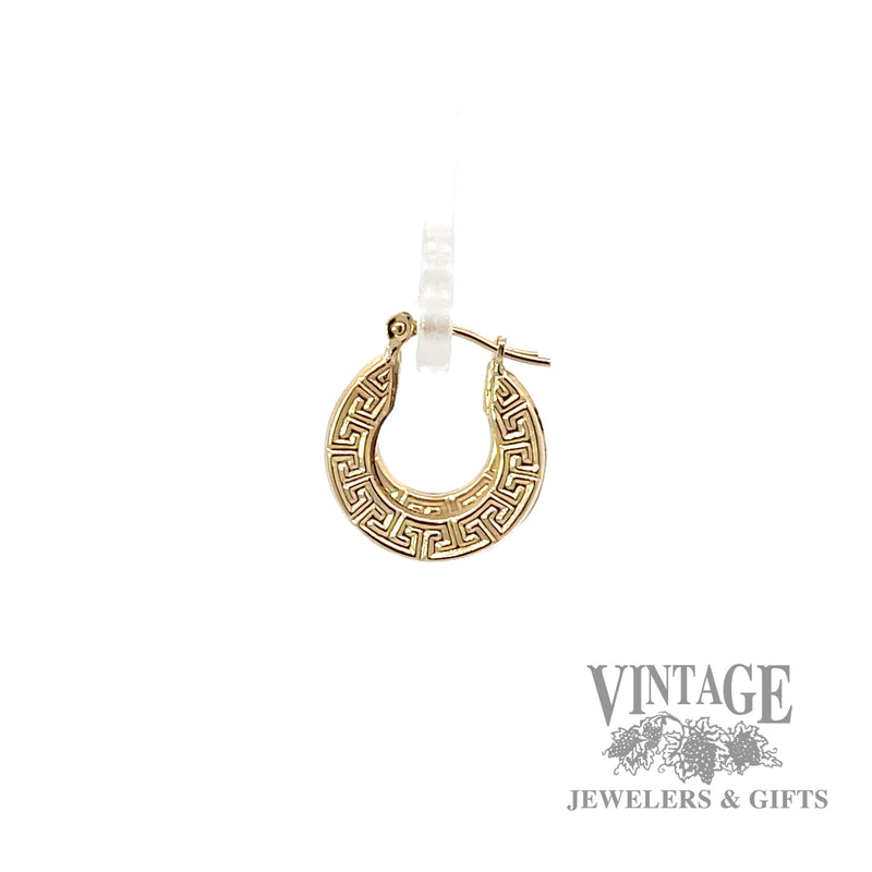 Greek design 10k gold flat hoop earrings side1