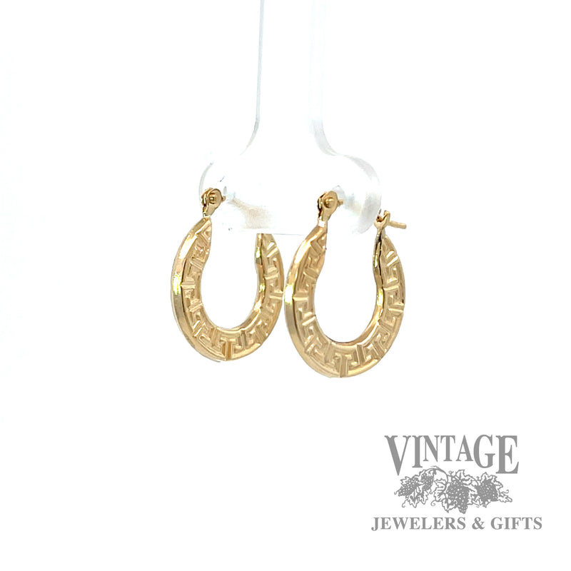 Greek design 10k gold flat hoop earrings