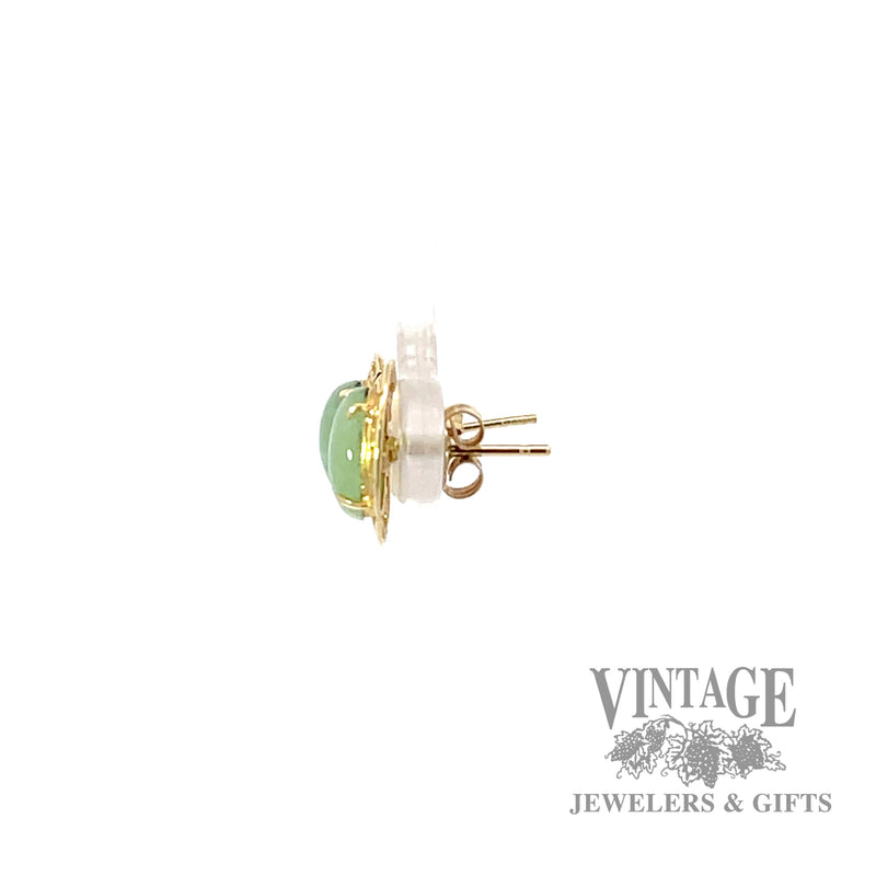 Jadeite bezel set in 14k gold stud earrings side1
