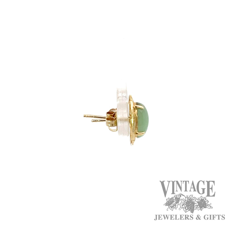 Jadeite bezel set in 14k gold stud earrings side2