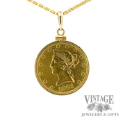 1901 Liberty Head Gold coin in pendant bezel