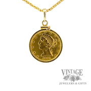 1881 Liberty Head Gold coin in pendant bezel