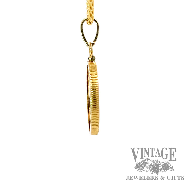 1881 Liberty Head Gold coin in pendant bezel side