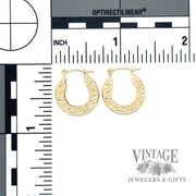 Greek design 10k gold flat hoop earrings scale