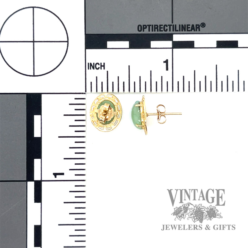 Jadeite bezel set in 14k gold stud earrings scale