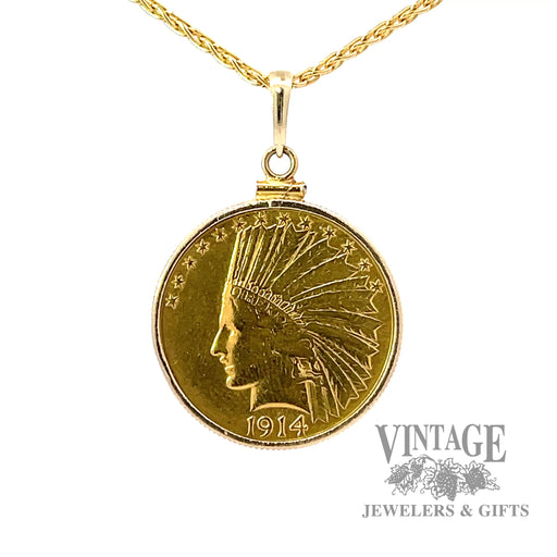 1914 Indian Head gold coin in pendant bezel 