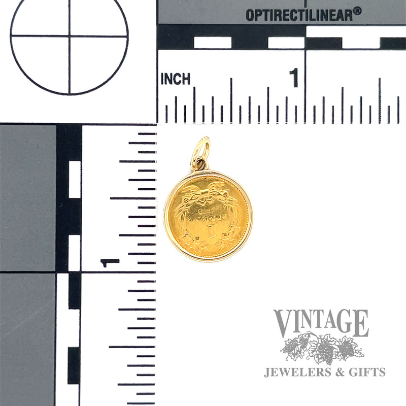 1862 Princess Head gold coin in pendant bezel back and scale