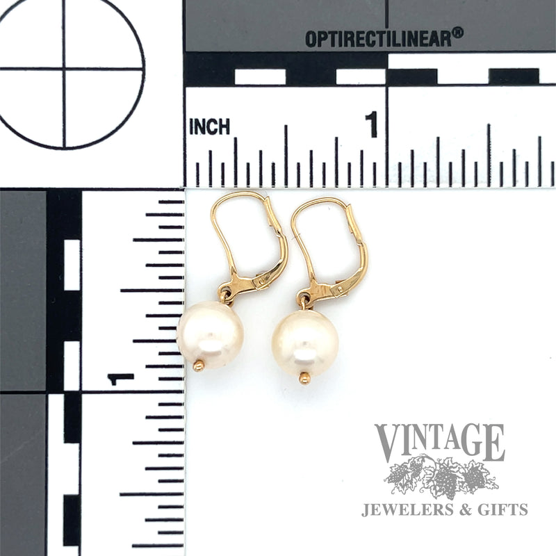 Pearl drop 14k gold leverback earrings
