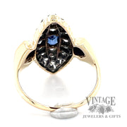 Antique diamond and sapphire navette 18k gold ring inside