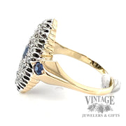 Antique diamond and sapphire navette 18k gold ring side