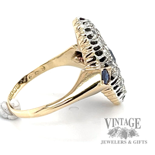 Antique diamond and sapphire navette 18k gold ring side 2