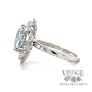 Aquamarine and diamond 14k white gold flower ring side1