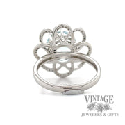 Aquamarine and diamond 14k white gold flower ring bottom