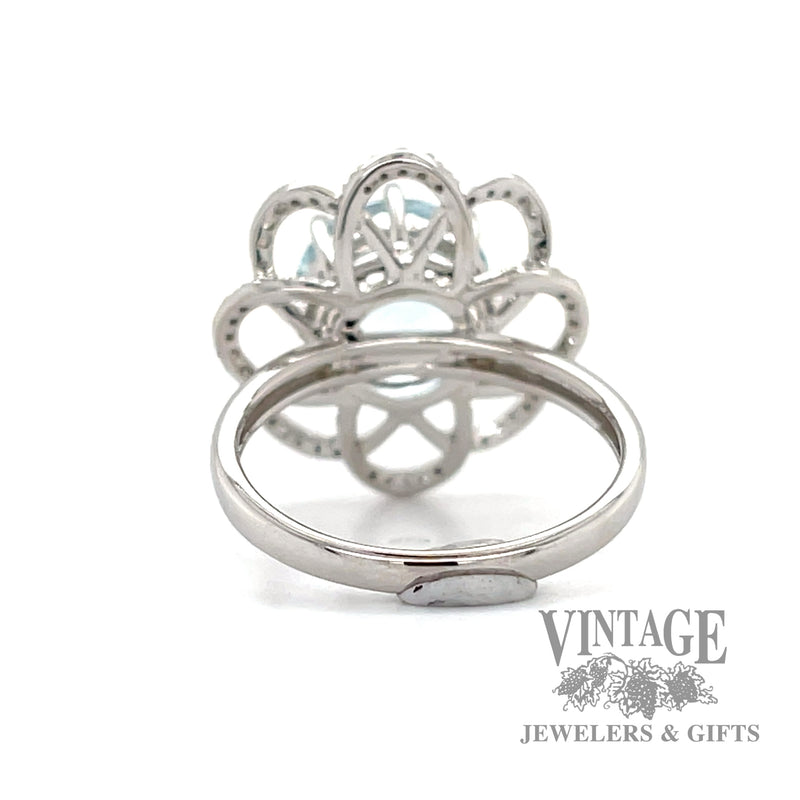 Aquamarine and diamond 14k white gold flower ring bottom