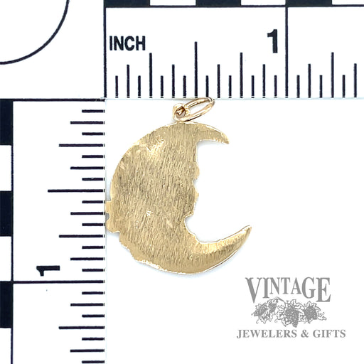 Art nouveau gazing woman crescent moon 14k gold pendant back scale
