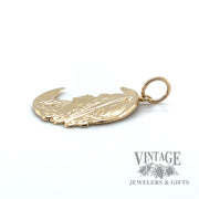 Art nouveau gazing woman crescent moon 14k gold pendant side