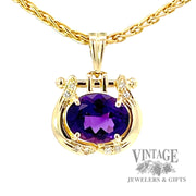 Amethyst and diamond 14k gold pendant