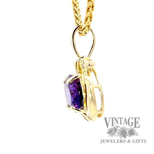 Amethyst and diamond 14k gold pendant side