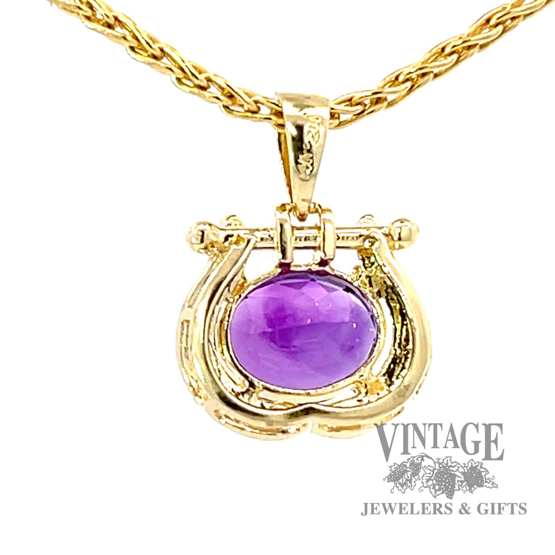 Amethyst and diamond 14k gold pendant back