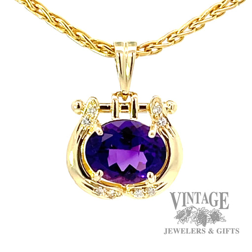 Amethyst and diamond 14k gold pendant