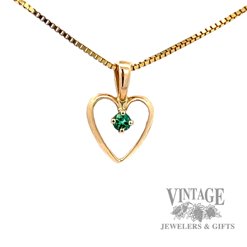 Emerald petite heart 14k gold pendant
