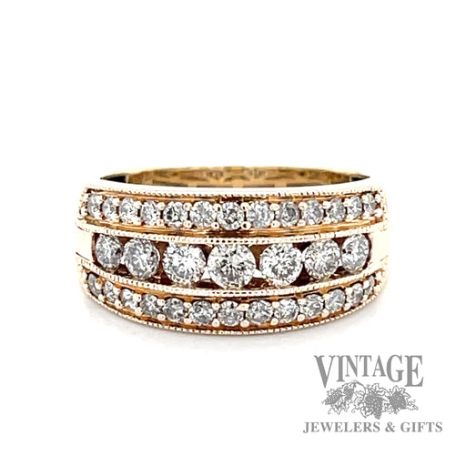 Triple row 10k gold natural diamond ring band