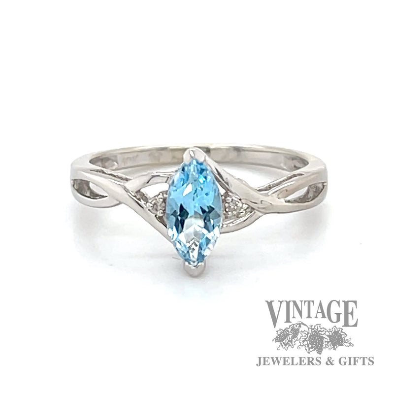 Marquise blue topaz and diamond 10k white gold ring