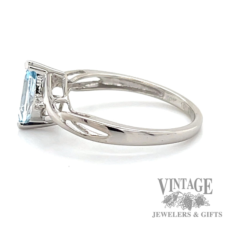 Marquise blue topaz and diamond 10k white gold ring