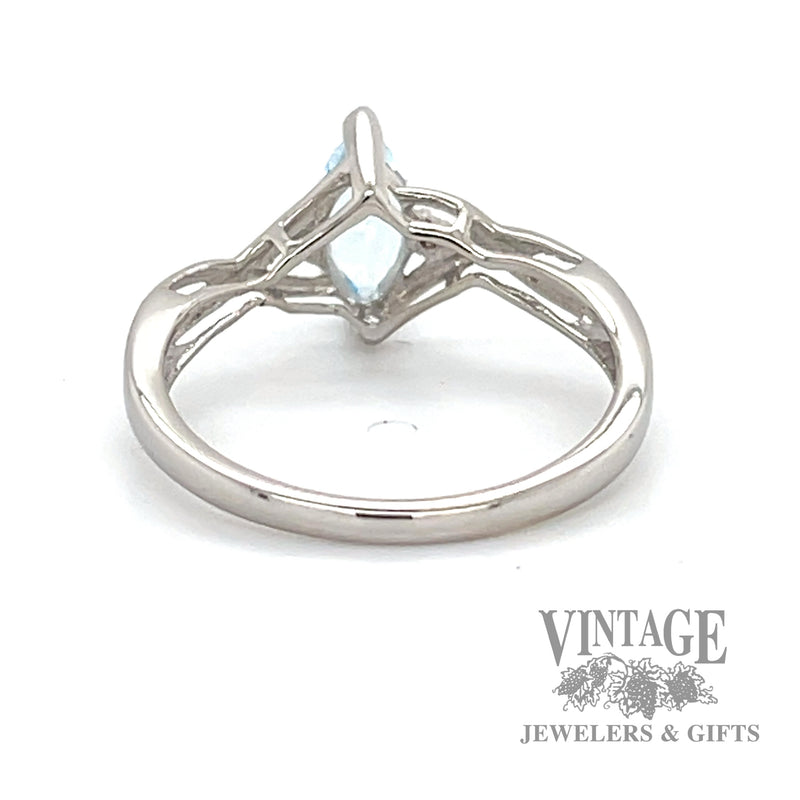Marquise blue topaz and diamond 10k white gold ring