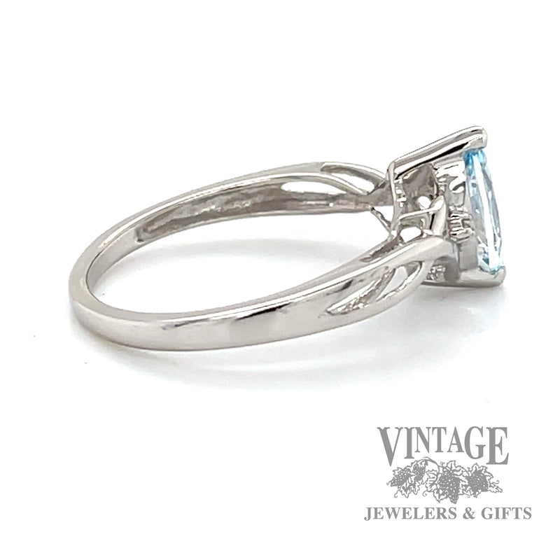 Marquise blue topaz and diamond 10k white gold ring