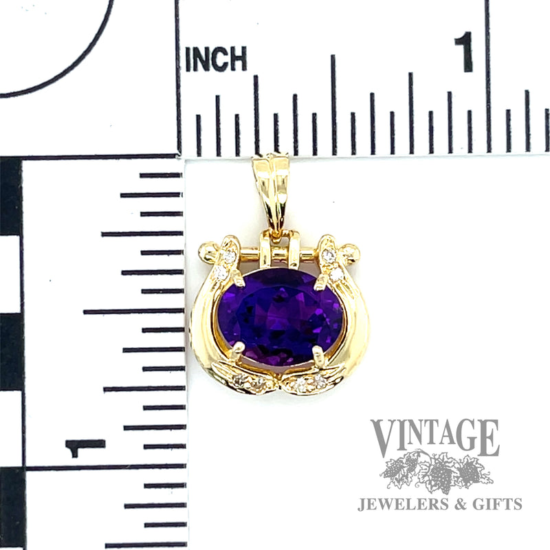 Amethyst and diamond 14k gold pendant scale