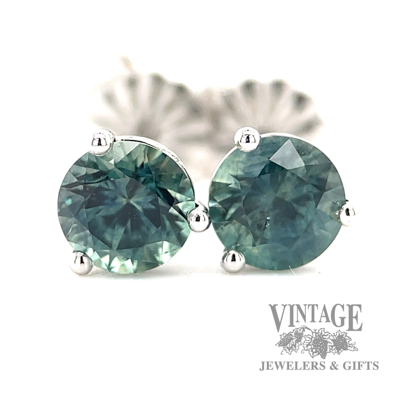 Montana teal natural sapphire platinum stud earrings