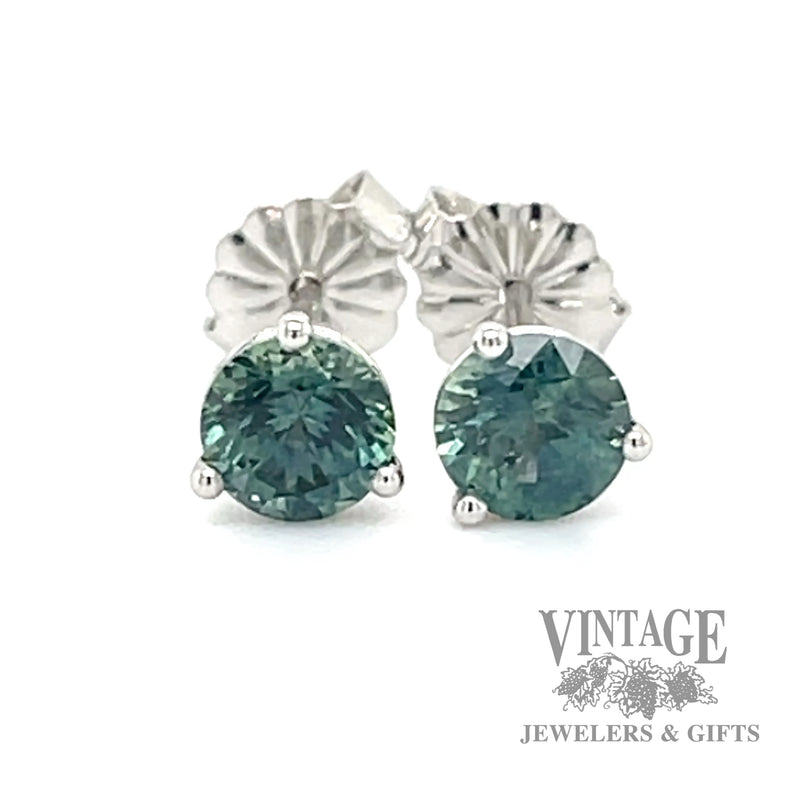 Montana teal natural sapphire platinum stud earrings