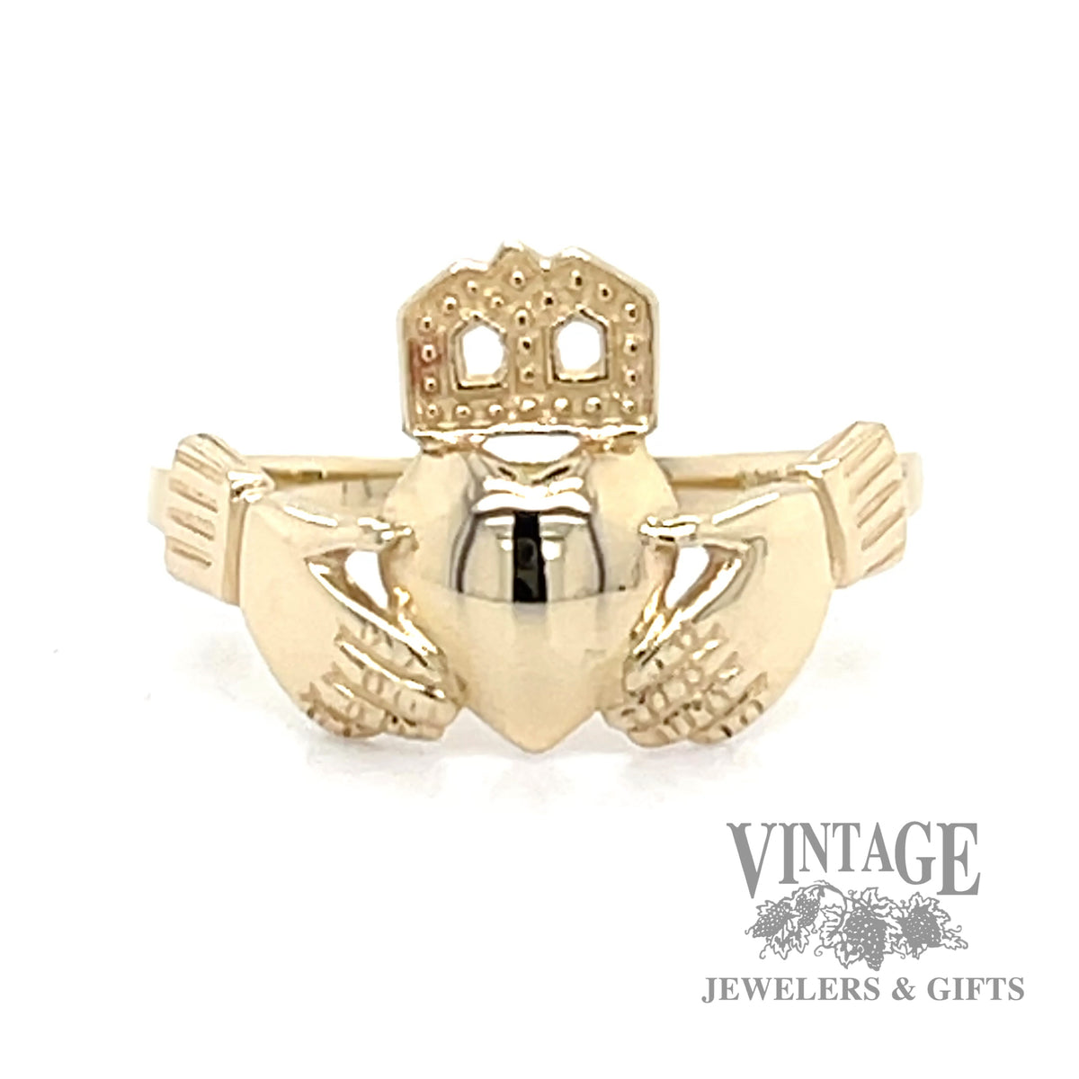 Claddagh 14k gold ring band — Vintage Jewelers Gifts,