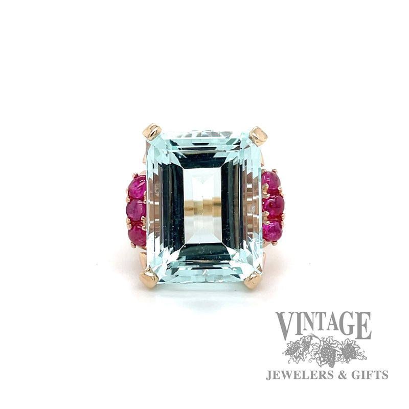 Aquamarine and star ruby 14k rose gold ring