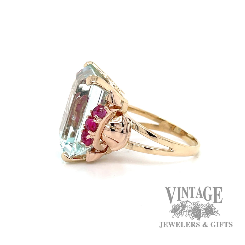Aquamarine and star ruby 14k rose gold ring side1