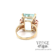 Aquamarine and star ruby 14k rose gold ring bottom