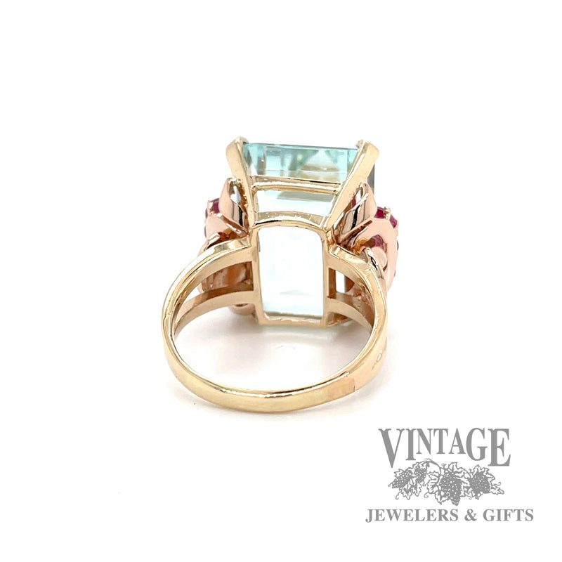 Aquamarine and star ruby 14k rose gold ring bottom