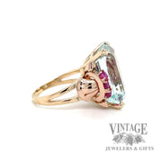 Aquamarine and star ruby 14k rose gold ring side2