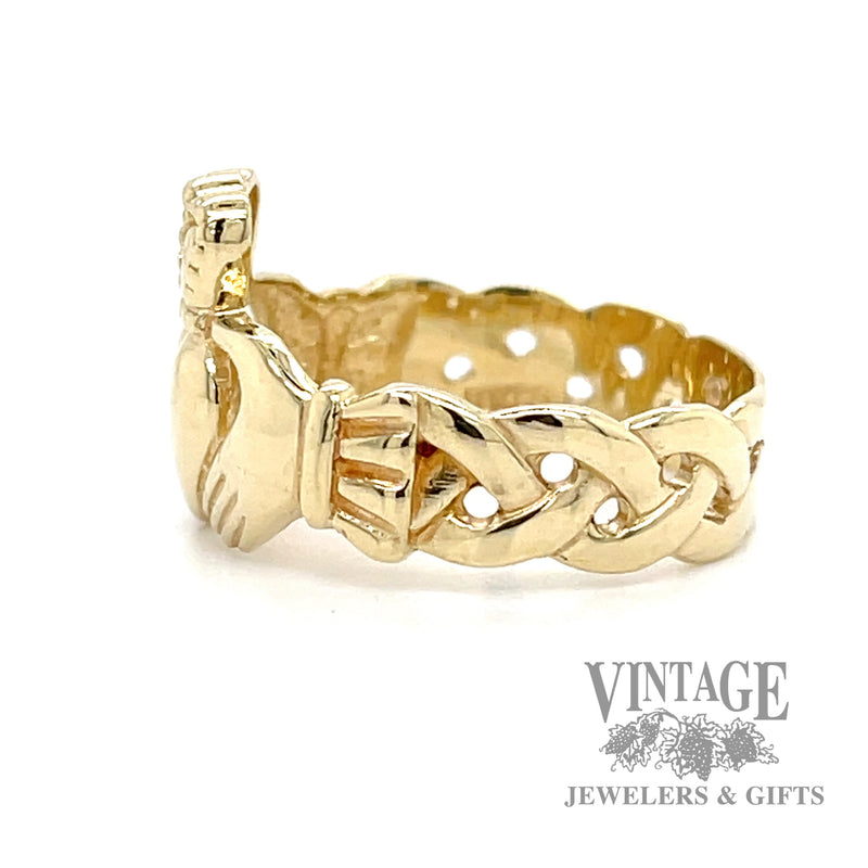 Claddagh 10k gold braided shank ring side1
