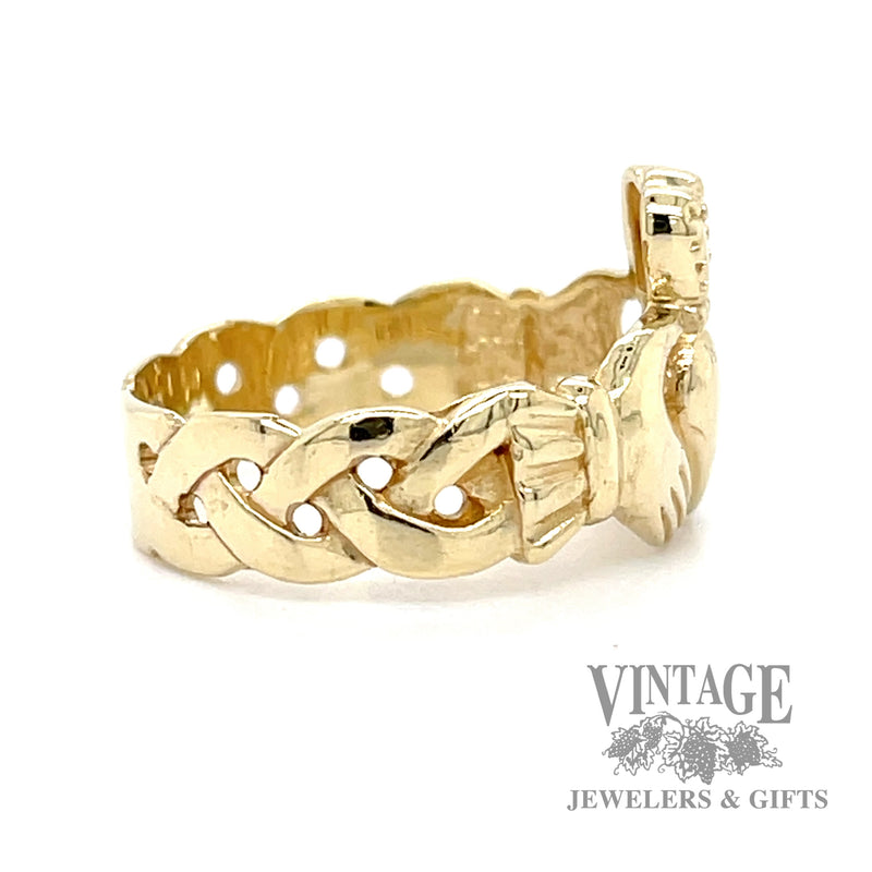 Claddagh 10k gold braided shank ring side2