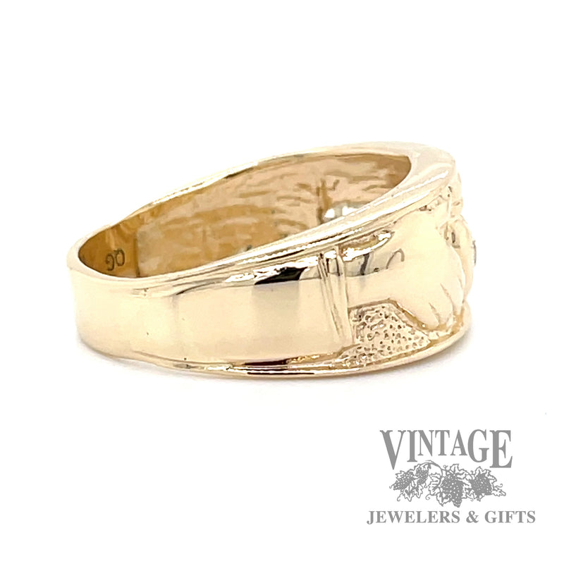 Claddagh 14k gold and diamond ring band side2