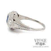 Antique 18k white gold diamond and sapphire ring side2