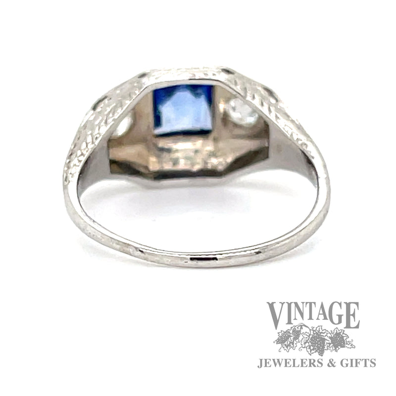 Antique 18k white gold diamond and sapphire ring bottom