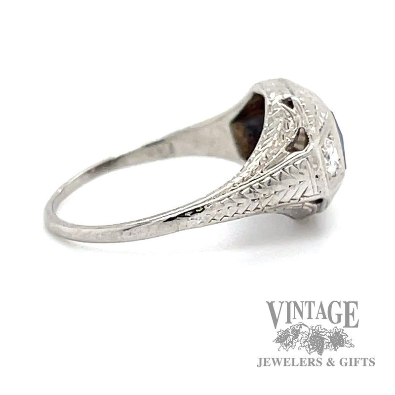Antique 18k white gold diamond and sapphire ring side1