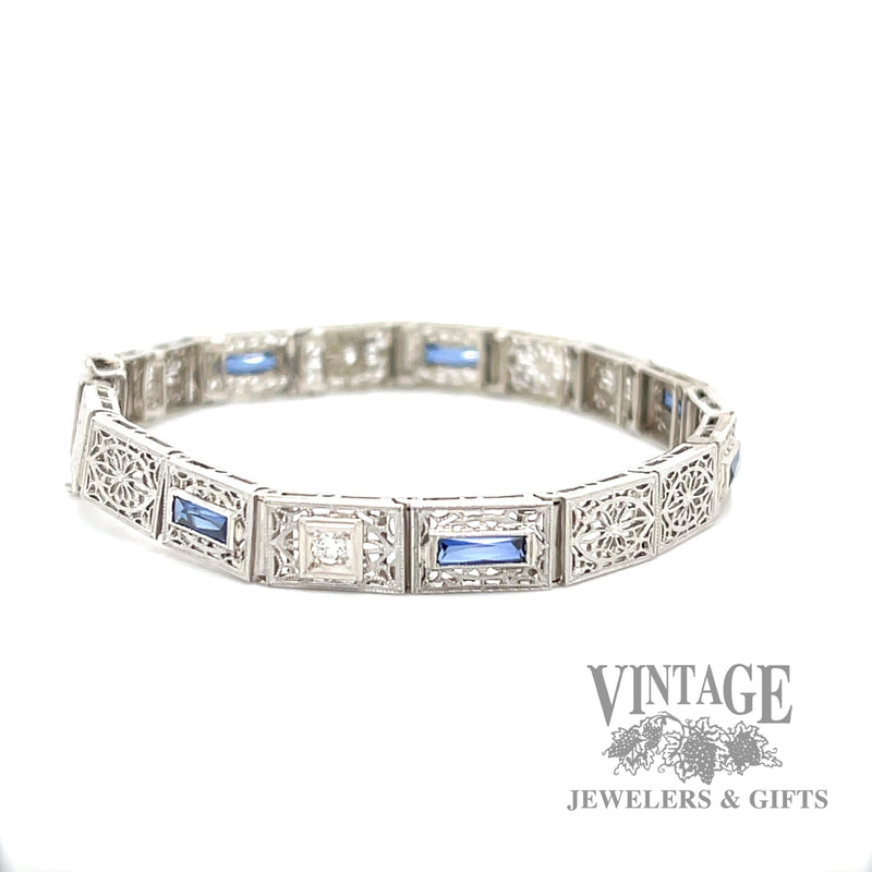 7" Antique filigree sapphire and diamond 14k white gold with platinum bracelet side2